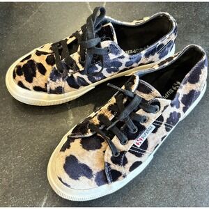 Superga 2750 FANVELVET Sneaker Leopard Velvet Print Tan Black size EU 38 US 7.5